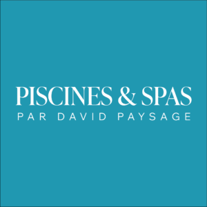 Logo piscines & spas blanc fond bleu